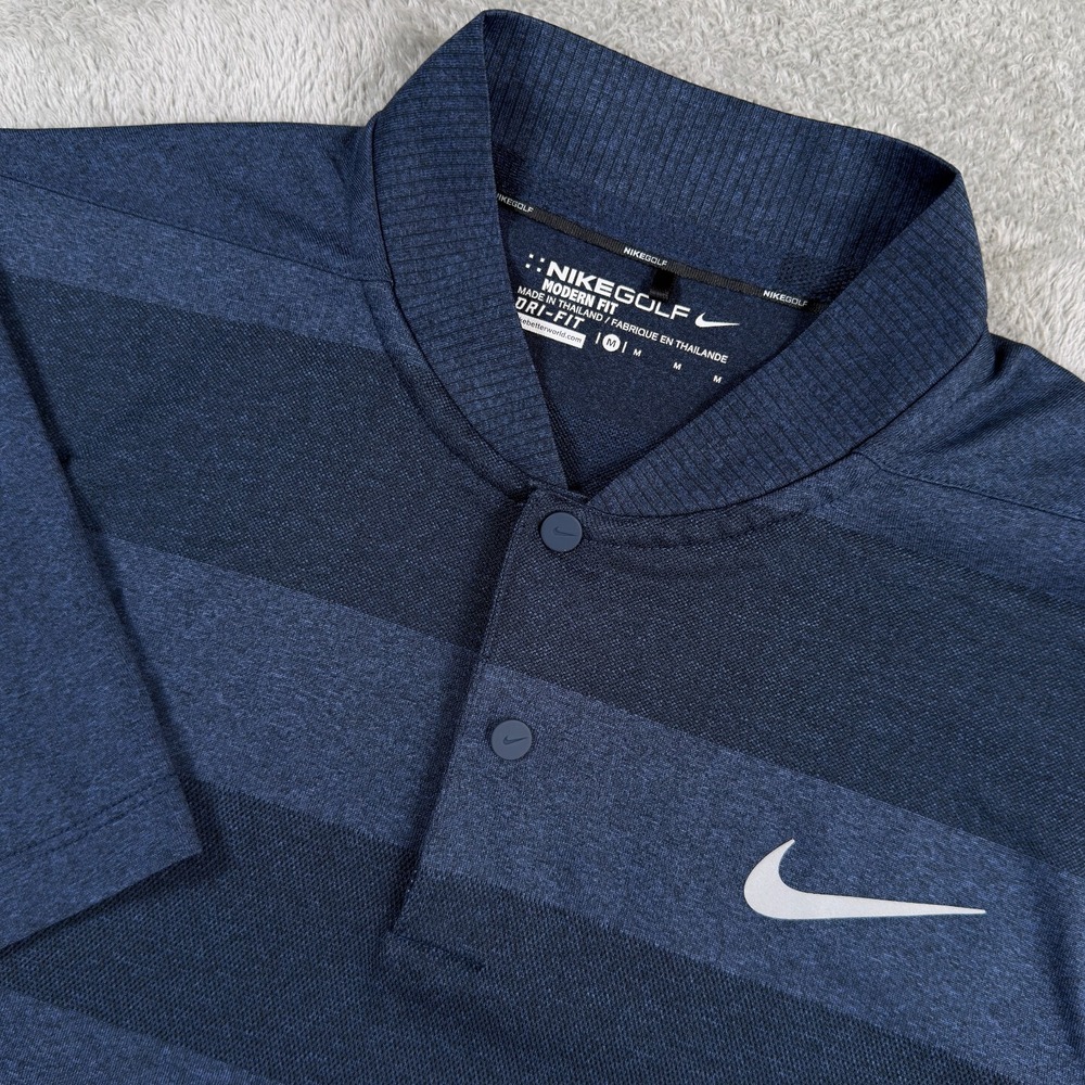 Nike Golf Shirt Mens Medium Blue MM Fly Polo Blade Collar Modern Dri Fit Stretch